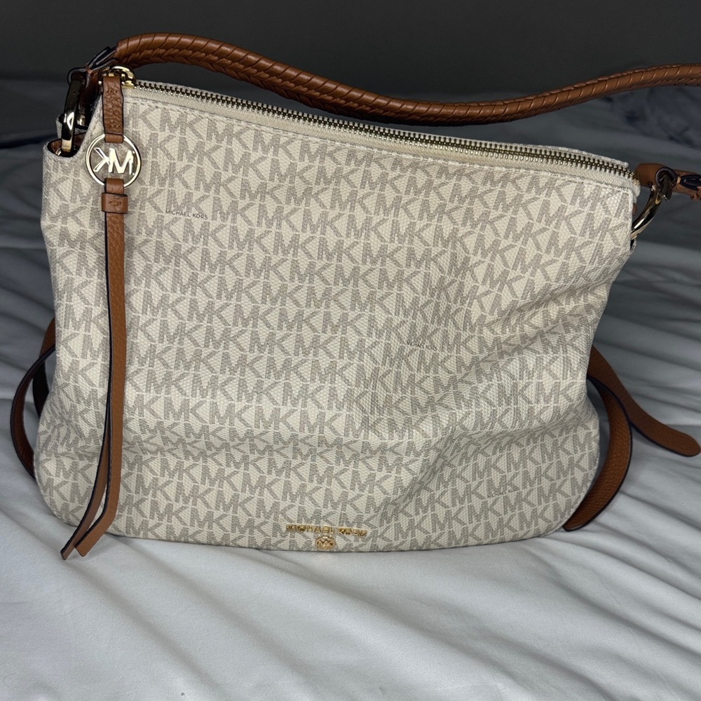 Michael Kors Cream and Brown Shoulder Bag with Monogram